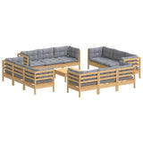 13 Piece Garden Lounge Set with Grey Cushions Pinewood - Side View