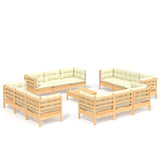 13 Piece Garden Lounge Set with Cream Cushions Pinewood - Front View