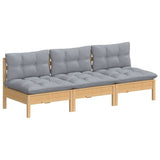 3-Seater Garden Sofa with Grey Cushions Solid Pinewood - Side View