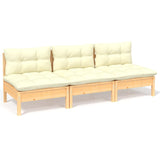 3-Seater Garden Sofa with Cream Cushions Solid Pinewood - Front View