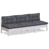 3-Seater Garden Sofa with Anthracite Cushions Solid Pinewood - Front View