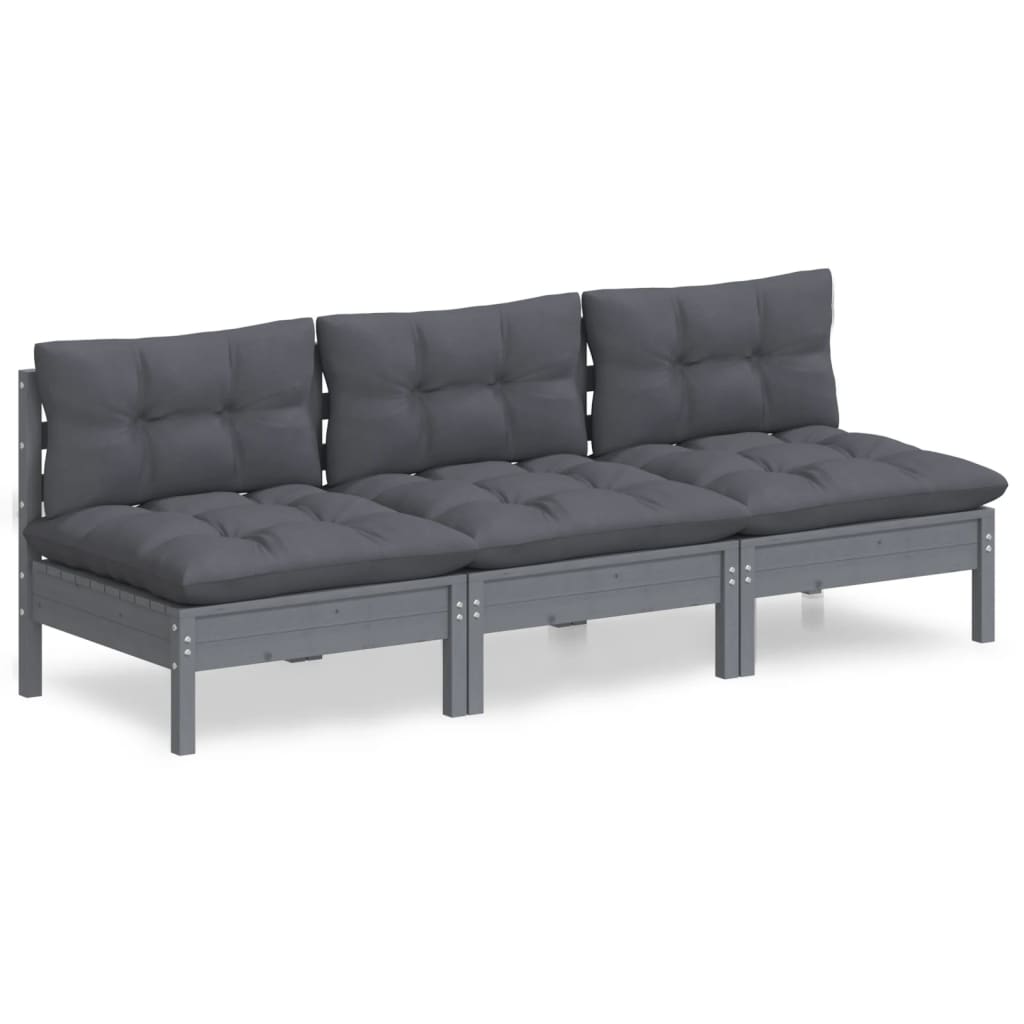 3-Seater Garden Sofa with Anthracite Cushions Solid Pinewood
