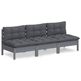 3-Seater Garden Sofa with Anthracite Cushions Solid Pinewood - Front View