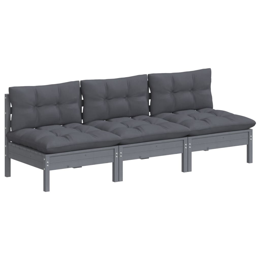 3-Seater Garden Sofa with Anthracite Cushions Solid Pinewood
