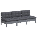 3-Seater Garden Sofa with Anthracite Cushions Solid Pinewood