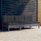 3-Seater Garden Sofa with Anthracite Cushions Solid Pinewood