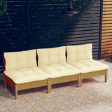 3-Seater Garden Sofa with Cream Cushions Solid Pinewood