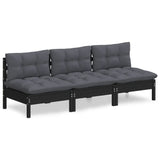 3-Seater Garden Sofa with Anthracite Cushions Solid Pinewood - Front View
