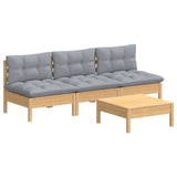 4 Piece Garden Lounge Set with Grey Cushions Pinewood - Side View