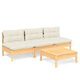 4 Piece Garden Lounge Set with Cream Cushions Pinewood - Front View