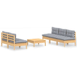 6 Piece Garden Lounge Set with Grey Cushions Pinewood - Front View
