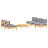6 Piece Garden Lounge Set with Grey Cushions Pinewood - Side View