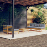 6 Piece Garden Lounge Set with Grey Cushions Pinewood