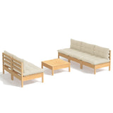 6 Piece Garden Lounge Set with Cream Cushions Pinewood - Front View