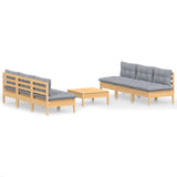 7 Piece Garden Lounge Set with Grey Cushions Pinewood - Front View