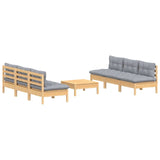 7 Piece Garden Lounge Set with Grey Cushions Pinewood - Side View