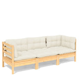 3-Seater Garden Sofa with Cream Cushions Solid Pinewood - Front View