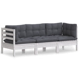 3-Seater Garden Sofa with Anthracite Cushions Solid Pinewood - Front View