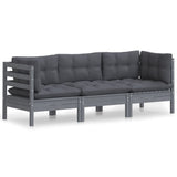 3-Seater Garden Sofa with Anthracite Cushions Solid Pinewood - Front View