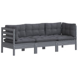 3-Seater Garden Sofa with Anthracite Cushions Solid Pinewood - Side View