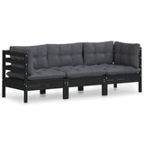 3-Seater Garden Sofa with Anthracite Cushions Solid Pinewood - Front View