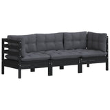 3-Seater Garden Sofa with Anthracite Cushions Solid Pinewood - Side View
