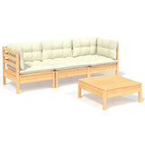 4 Piece Garden Lounge Set with Cream Cushions Pinewood