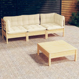 4 Piece Garden Lounge Set with Cream Cushions Pinewood