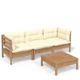 4 Piece Garden Lounge Set with Cream Cushions Pinewood - Front View