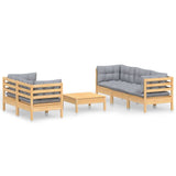 6 Piece Garden Lounge Set with Grey Cushions Pinewood - Front View