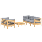 6 Piece Garden Lounge Set with Grey Cushions Pinewood - Side View