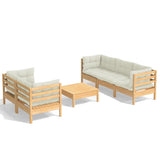 6 Piece Garden Lounge Set with Cream Cushions Pinewood - Front View