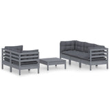 6 Piece Garden Lounge Set with Anthracite Cushions Pinewood - Front View
