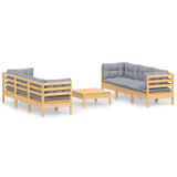 7 Piece Garden Lounge Set with Grey Cushions Pinewood - Front View