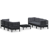 7 Piece Garden Lounge Set with Anthracite Cushions Pinewood - Front View