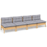 4-Seater Garden Sofa with Grey Cushions Solid Pinewood