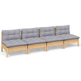 4-Seater Garden Sofa with Grey Cushions Solid Pinewood - Front View