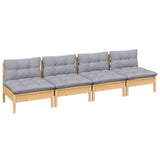4-Seater Garden Sofa with Grey Cushions Solid Pinewood