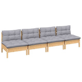 4-Seater Garden Sofa with Grey Cushions Solid Pinewood - Side View