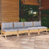4-Seater Garden Sofa with Grey Cushions Solid Pinewood