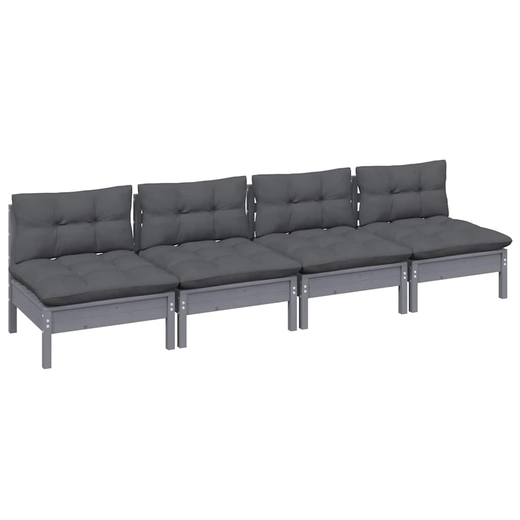 4-Seater Garden Sofa with Anthracite Cushions Solid Pinewood