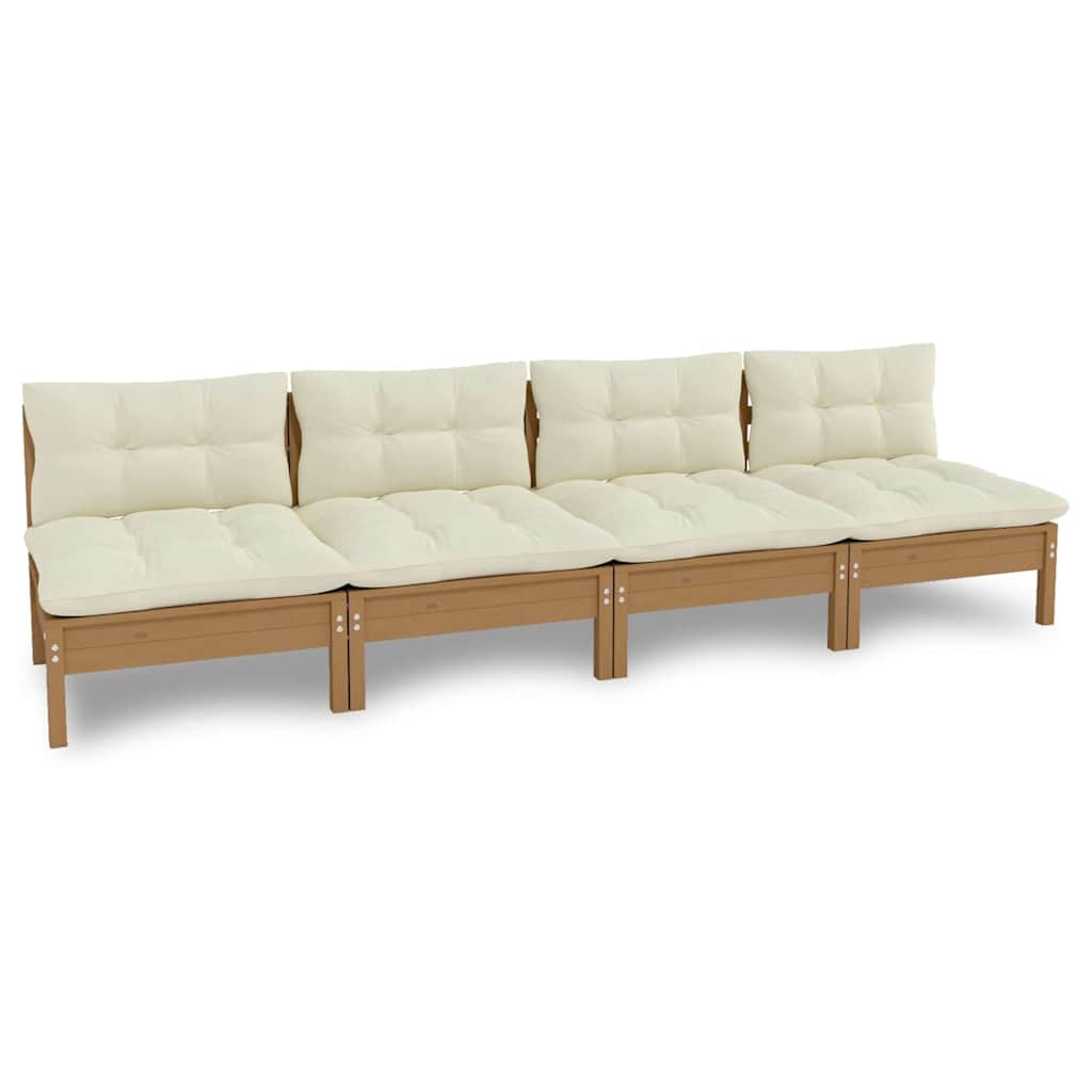 4-Seater Garden Sofa with Cream Cushions Solid Pinewood