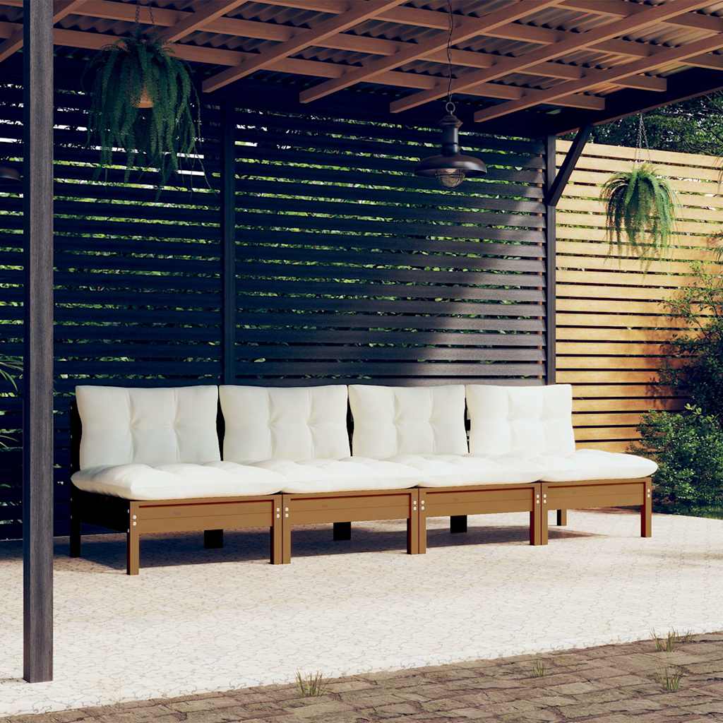 4-Seater Garden Sofa with Cream Cushions Solid Pinewood