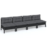 4-Seater Garden Sofa with Anthracite Cushions Solid Pinewood - Front View