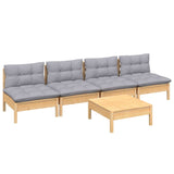 5 Piece Garden Lounge Set with Grey Cushions Pinewood - Side View