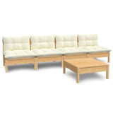 5 Piece Garden Lounge Set with Cream Cushions Pinewood - Front View