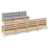 8 Piece Garden Lounge Set with Grey Cushions Pinewood - Front View