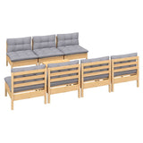 8 Piece Garden Lounge Set with Grey Cushions Pinewood - Side View