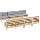 9 Piece Garden Lounge Set with Grey Cushions Solid Pinewood - Side View