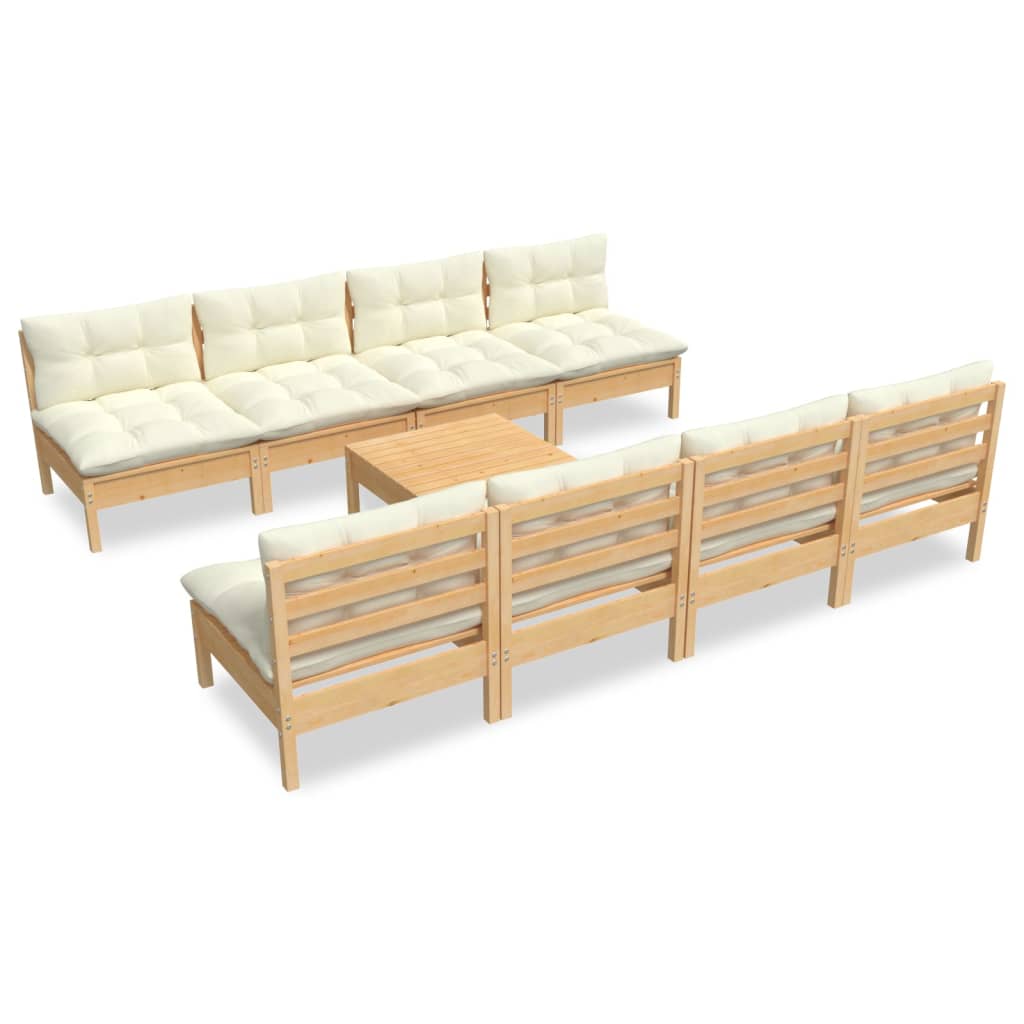 9 Piece Garden Lounge Set with Cream Cushions Solid Pinewood